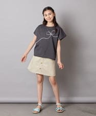 KJKHA23034 a.v.v KIDS(アー・ヴェ・ヴェ) [100-160]【接触冷感】リボンテープチュールドッキングTシャツ ホワイト