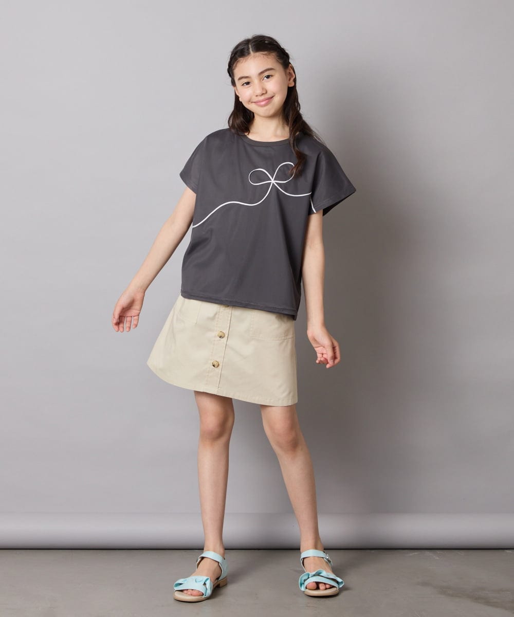KJKHA23034 a.v.v KIDS(アー・ヴェ・ヴェ) [100-160]【接触冷感】リボンテープチュールドッキングTシャツ ホワイト