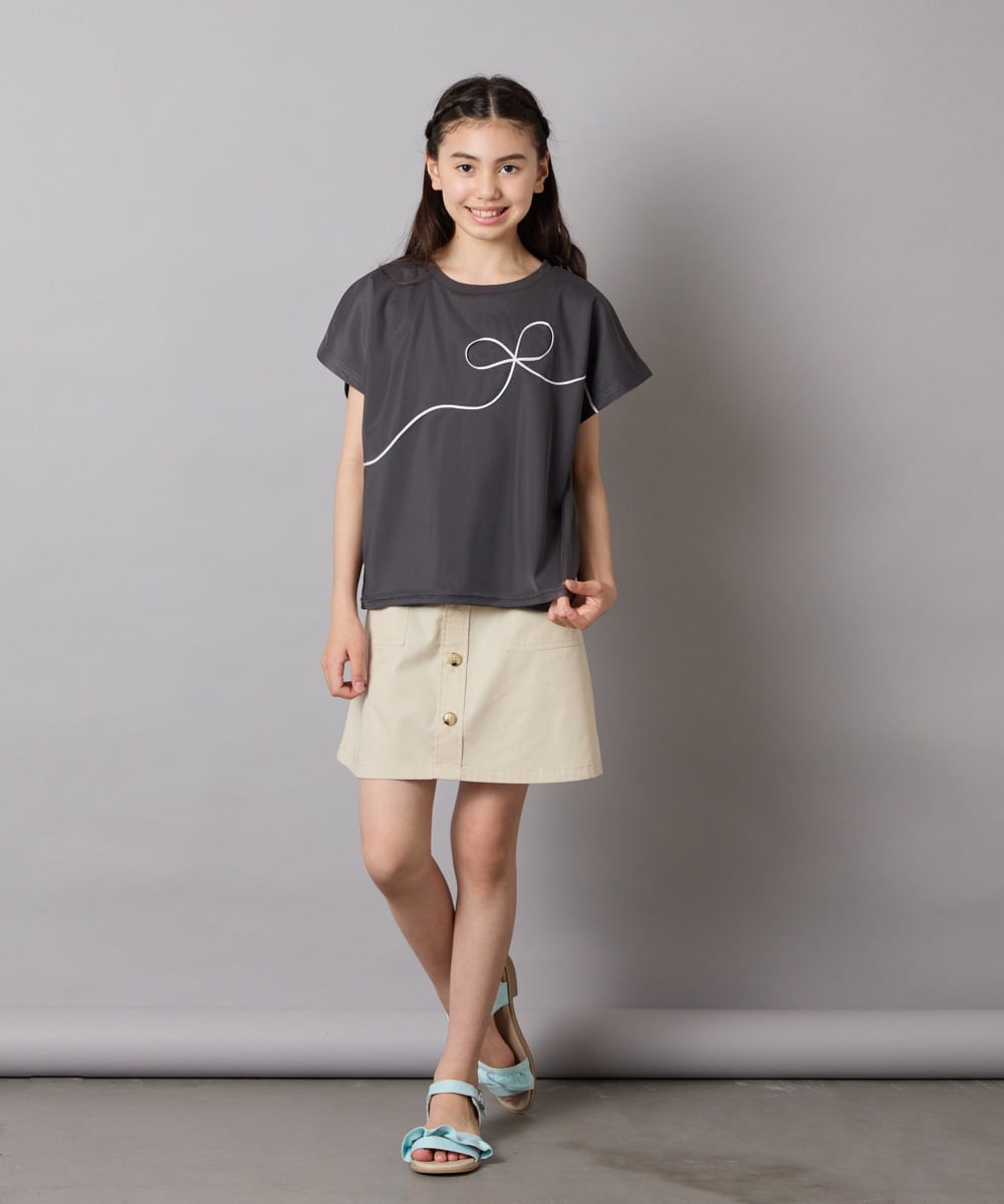 KJKHA23034 a.v.v KIDS(アー・ヴェ・ヴェ) [100-160]【接触冷感】リボンテープチュールドッキングTシャツ ホワイト