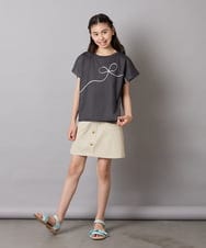 KJKHA23034 a.v.v KIDS(アー・ヴェ・ヴェ) [100-160]【接触冷感】リボンテープチュールドッキングTシャツ ホワイト