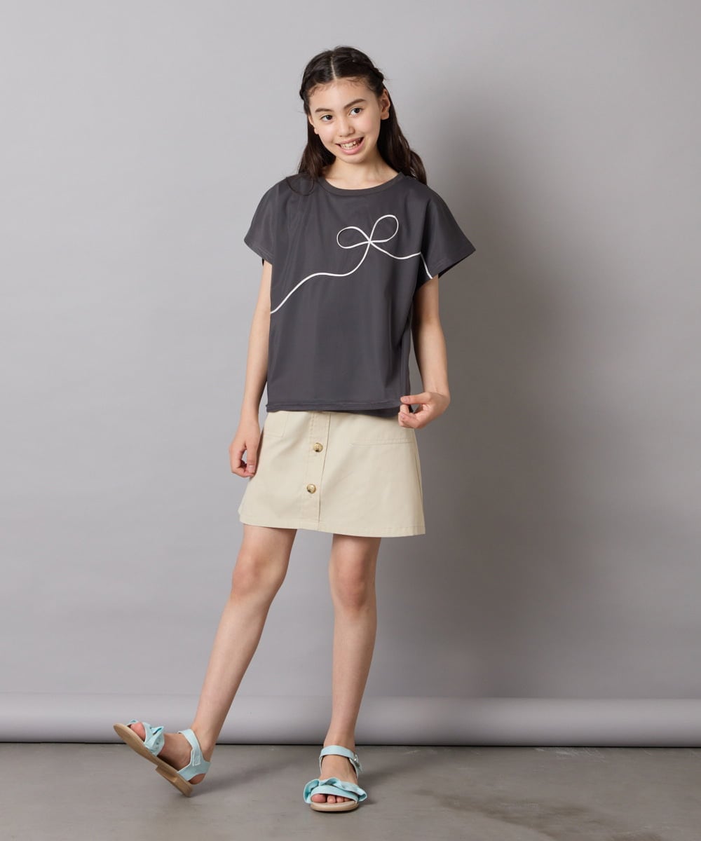 KJKHA23034 a.v.v KIDS(アー・ヴェ・ヴェ) [100-160]【接触冷感】リボンテープチュールドッキングTシャツ ホワイト
