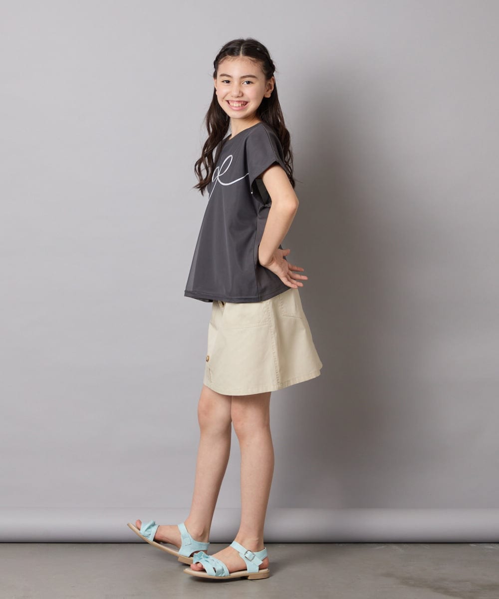 KJKHA23034 a.v.v KIDS(アー・ヴェ・ヴェ) [100-160]【接触冷感】リボンテープチュールドッキングTシャツ ホワイト
