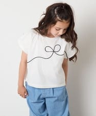 KJKHA23034 a.v.v KIDS(アー・ヴェ・ヴェ) [100-160]【接触冷感】リボンテープチュールドッキングTシャツ ホワイト