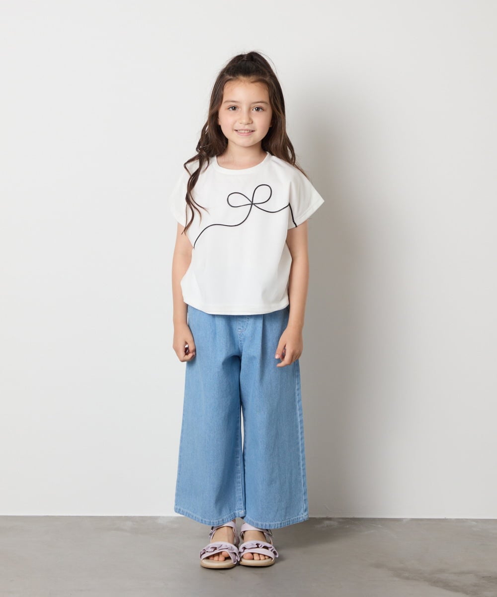KJKHA23034 a.v.v KIDS(アー・ヴェ・ヴェ) [100-160]【接触冷感】リボンテープチュールドッキングTシャツ ホワイト