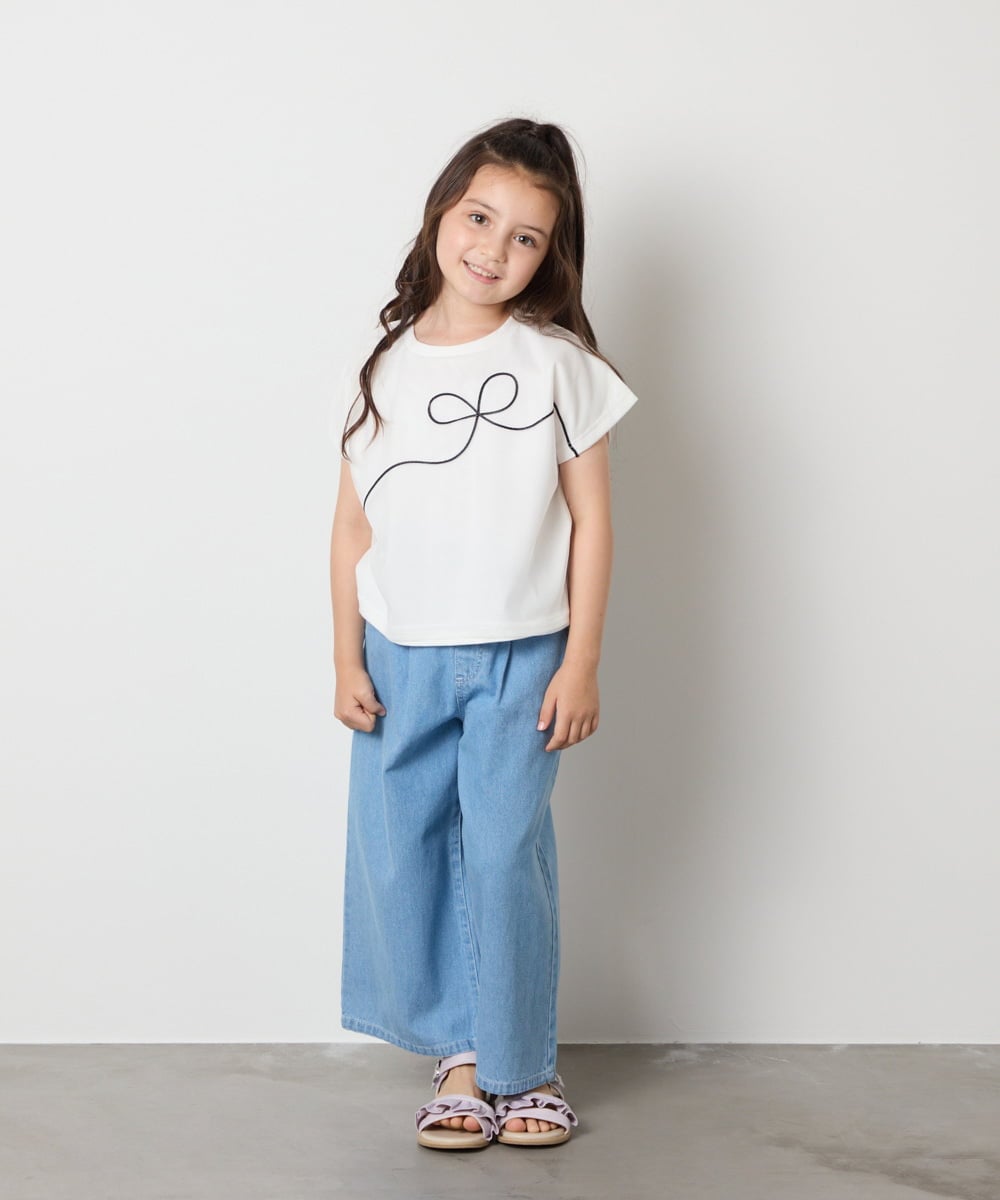 KJKHA23034 a.v.v KIDS(アー・ヴェ・ヴェ) [100-160]【接触冷感】リボンテープチュールドッキングTシャツ ホワイト