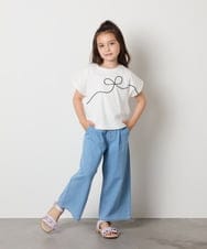 KJKHA23034 a.v.v KIDS(アー・ヴェ・ヴェ) [100-160]【接触冷感】リボンテープチュールドッキングTシャツ ホワイト