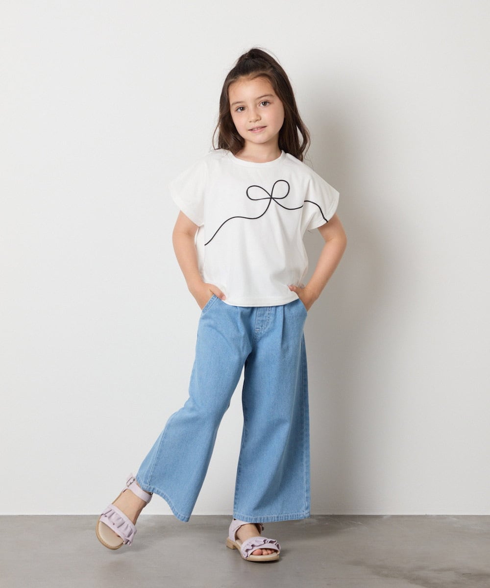 KJKHA23034 a.v.v KIDS(アー・ヴェ・ヴェ) [100-160]【接触冷感】リボンテープチュールドッキングTシャツ ホワイト