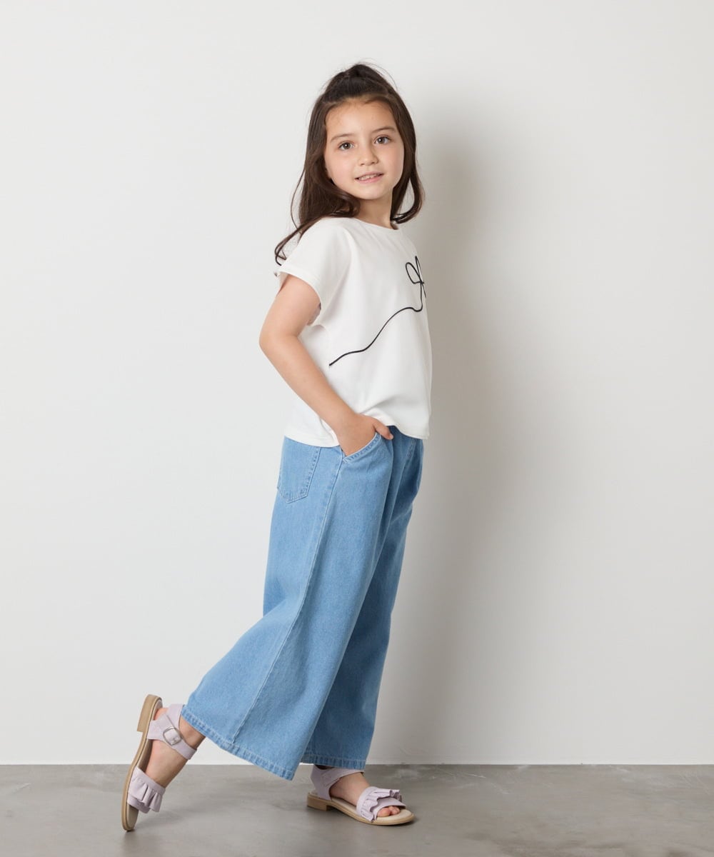KJKHA23034 a.v.v KIDS(アー・ヴェ・ヴェ) [100-160]【接触冷感】リボンテープチュールドッキングTシャツ ホワイト