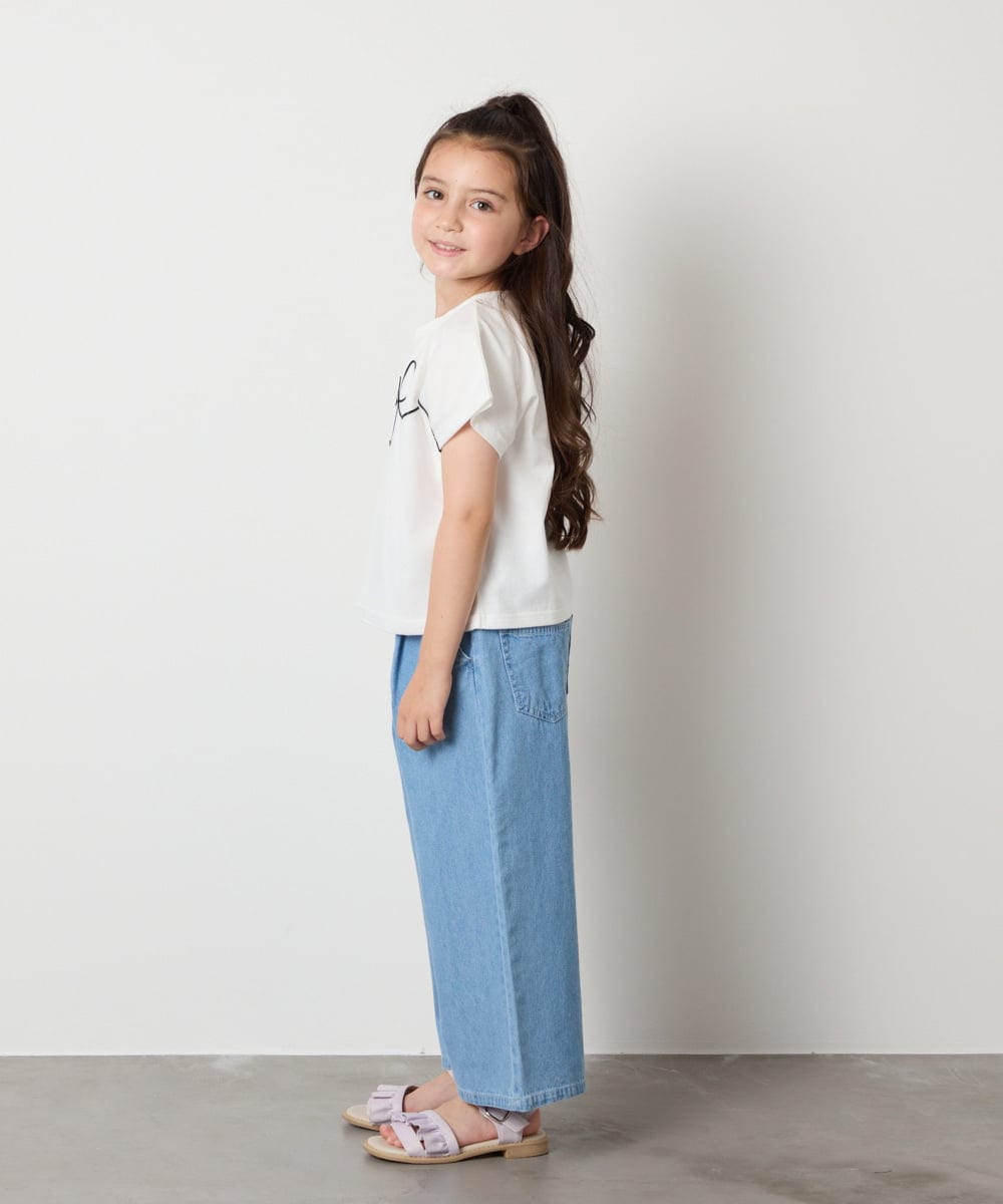 KJKHA23034 a.v.v KIDS(アー・ヴェ・ヴェ) [100-160]【接触冷感】リボンテープチュールドッキングTシャツ ホワイト