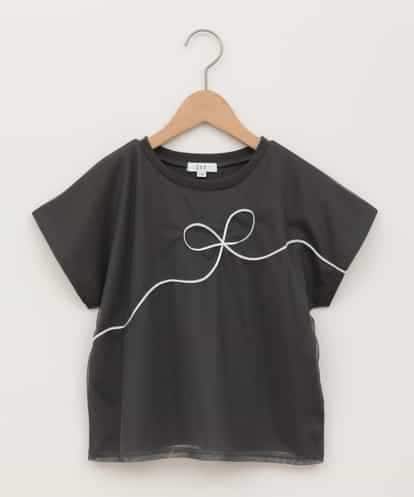 KJKHA23034 a.v.v KIDS 【接触冷感/ジメジメ対策】[100-160]リボンテープチュールドッキングTシャツ