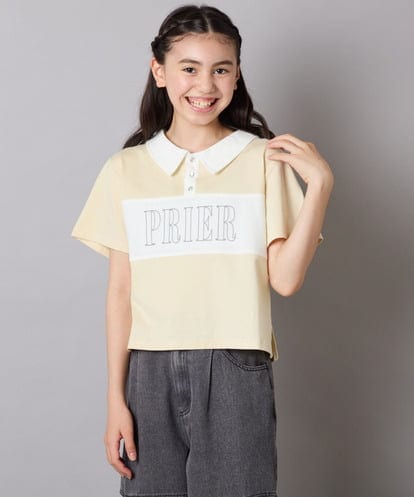 KJKHA25034 a.v.v KIDS [130-160]【接触冷感】えり付き切替ロゴTシャツ