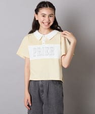 KJKHA25034 a.v.v KIDS(アー・ヴェ・ヴェ) [130-160]【接触冷感】えり付き切替ロゴTシャツ ライトイエロー