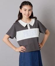 KJKHA25034 a.v.v KIDS(アー・ヴェ・ヴェ) [130-160]【接触冷感】えり付き切替ロゴTシャツ ライトイエロー