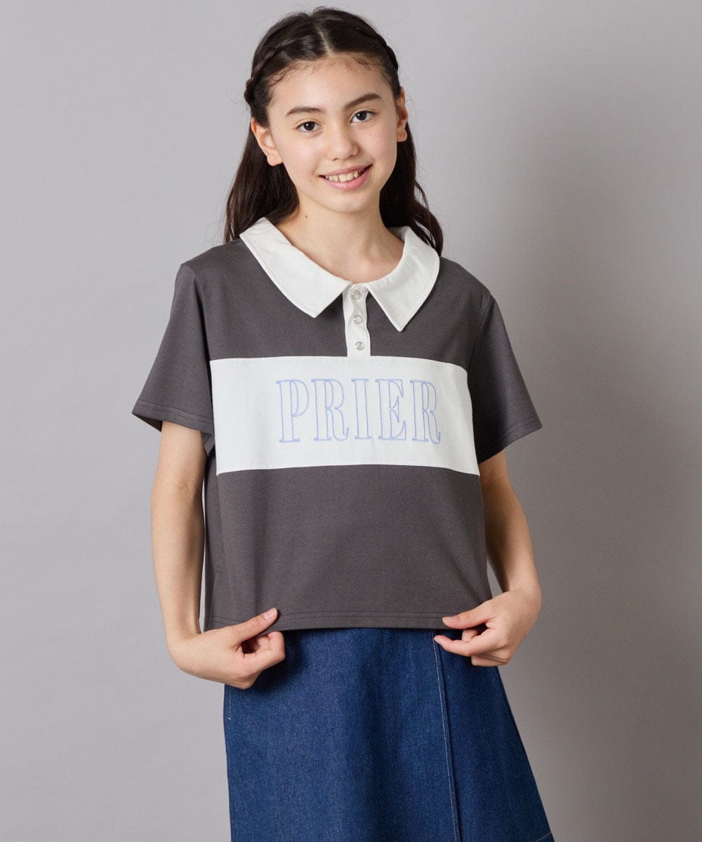 KJKHA25034 a.v.v KIDS(アー・ヴェ・ヴェ) [130-160]【接触冷感】えり付き切替ロゴTシャツ ライトイエロー