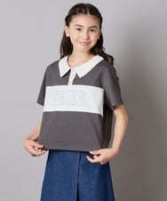 KJKHA25034 a.v.v KIDS(アー・ヴェ・ヴェ) [130-160]【接触冷感】えり付き切替ロゴTシャツ ライトイエロー