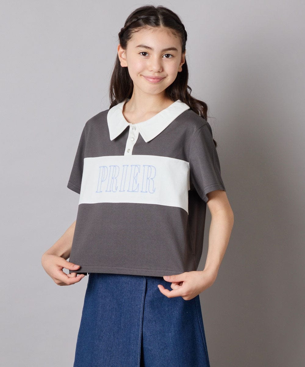 KJKHA25034 a.v.v KIDS(アー・ヴェ・ヴェ) [130-160]【接触冷感】えり付き切替ロゴTシャツ ライトイエロー