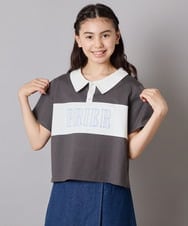 KJKHA25034 a.v.v KIDS(アー・ヴェ・ヴェ) [130-160]【接触冷感】えり付き切替ロゴTシャツ ライトイエロー