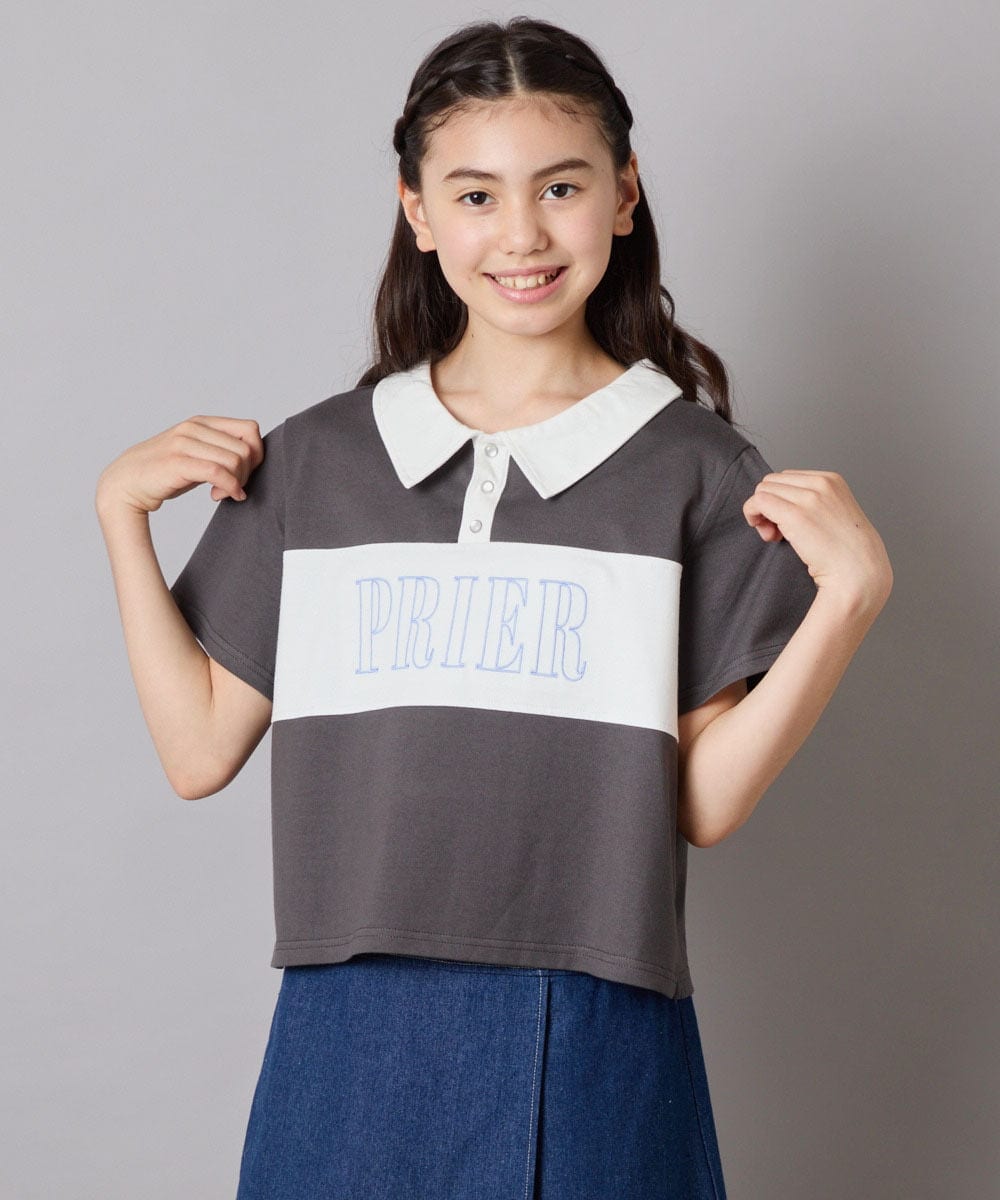 KJKHA25034 a.v.v KIDS(アー・ヴェ・ヴェ) [130-160]【接触冷感】えり付き切替ロゴTシャツ ライトイエロー