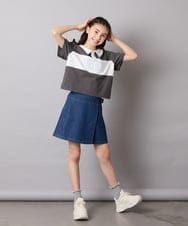 KJKHA25034 a.v.v KIDS(アー・ヴェ・ヴェ) [130-160]【接触冷感】えり付き切替ロゴTシャツ ライトイエロー