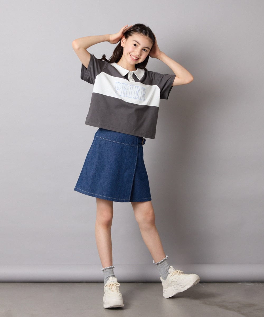 KJKHA25034 a.v.v KIDS(アー・ヴェ・ヴェ) [130-160]【接触冷感】えり付き切替ロゴTシャツ ライトイエロー