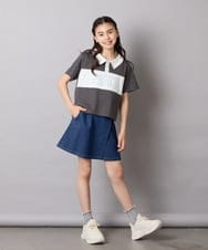 KJKHA25034 a.v.v KIDS(アー・ヴェ・ヴェ) [130-160]【接触冷感】えり付き切替ロゴTシャツ ライトイエロー