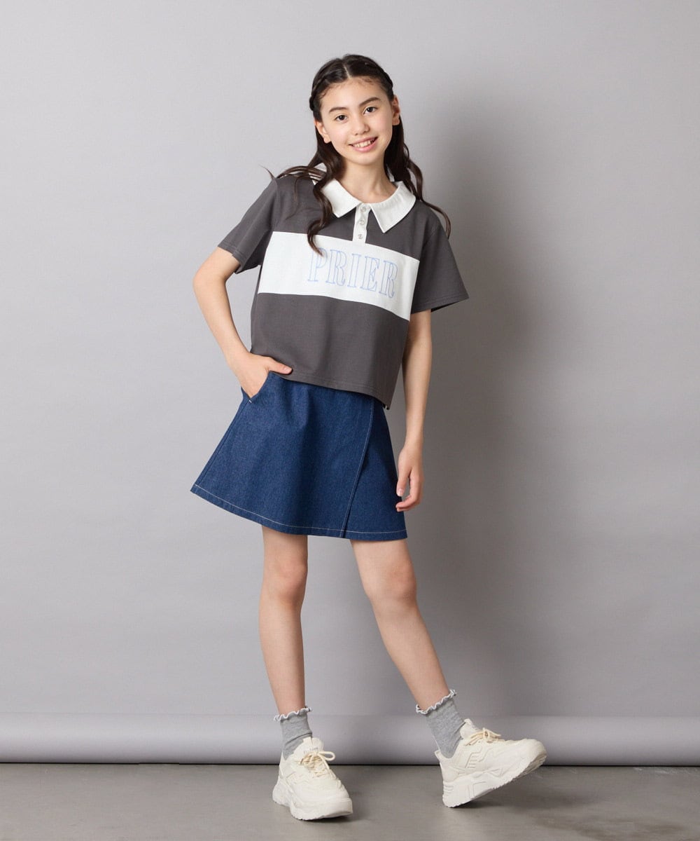 KJKHA25034 a.v.v KIDS(アー・ヴェ・ヴェ) [130-160]【接触冷感】えり付き切替ロゴTシャツ ライトイエロー