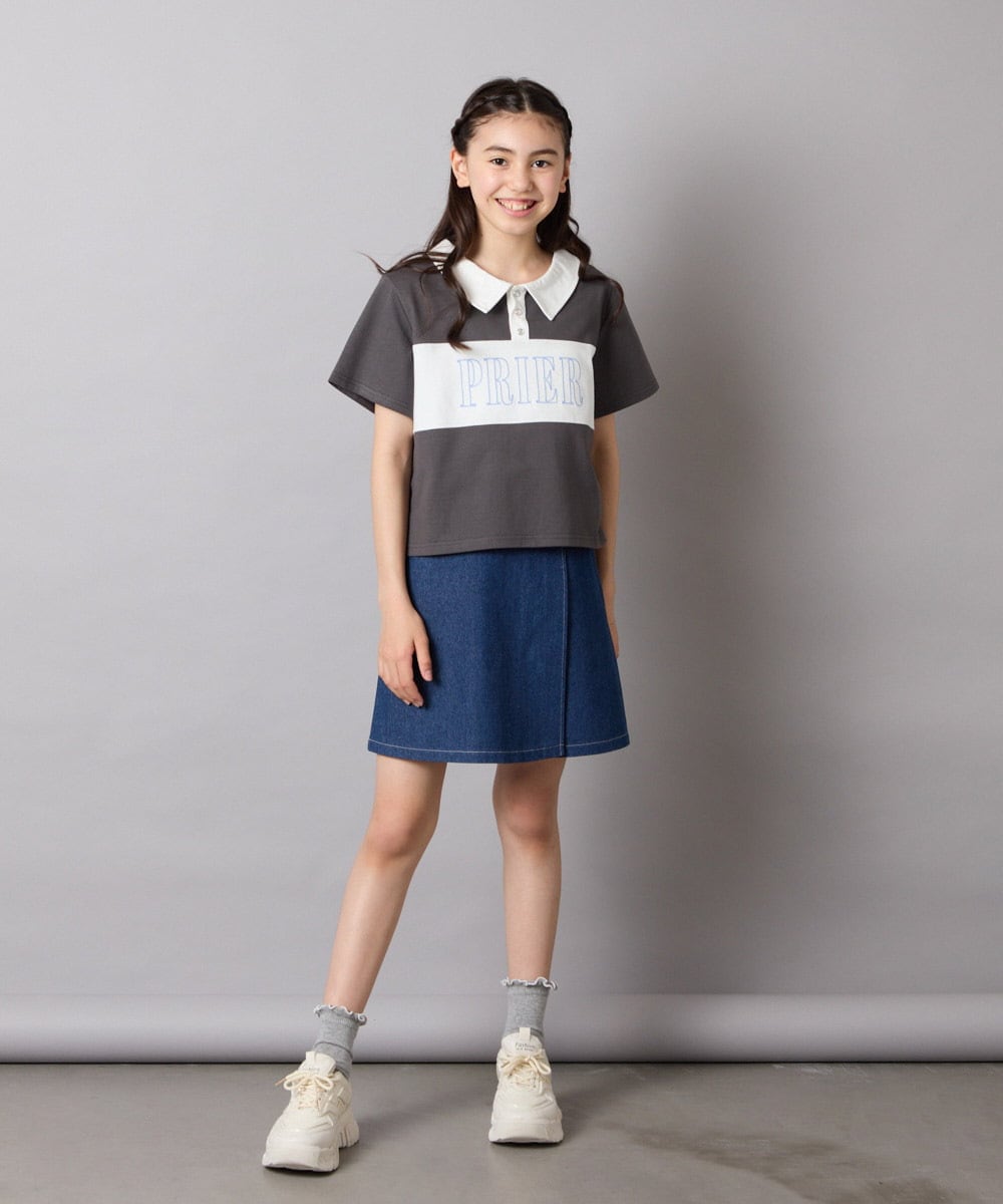 KJKHA25034 a.v.v KIDS(アー・ヴェ・ヴェ) [130-160]【接触冷感】えり付き切替ロゴTシャツ ライトイエロー