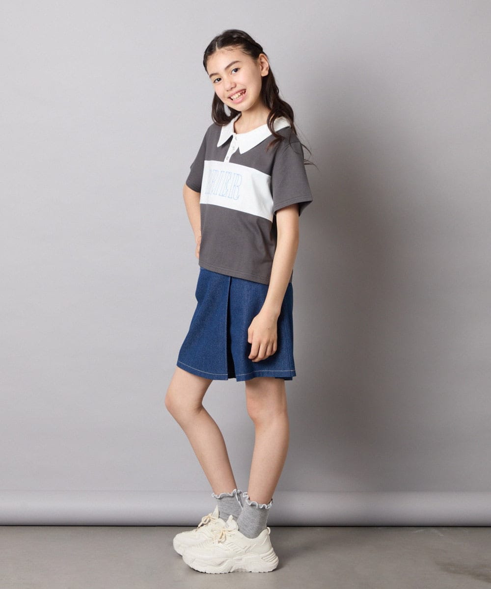 KJKHA25034 a.v.v KIDS(アー・ヴェ・ヴェ) [130-160]【接触冷感】えり付き切替ロゴTシャツ ライトイエロー
