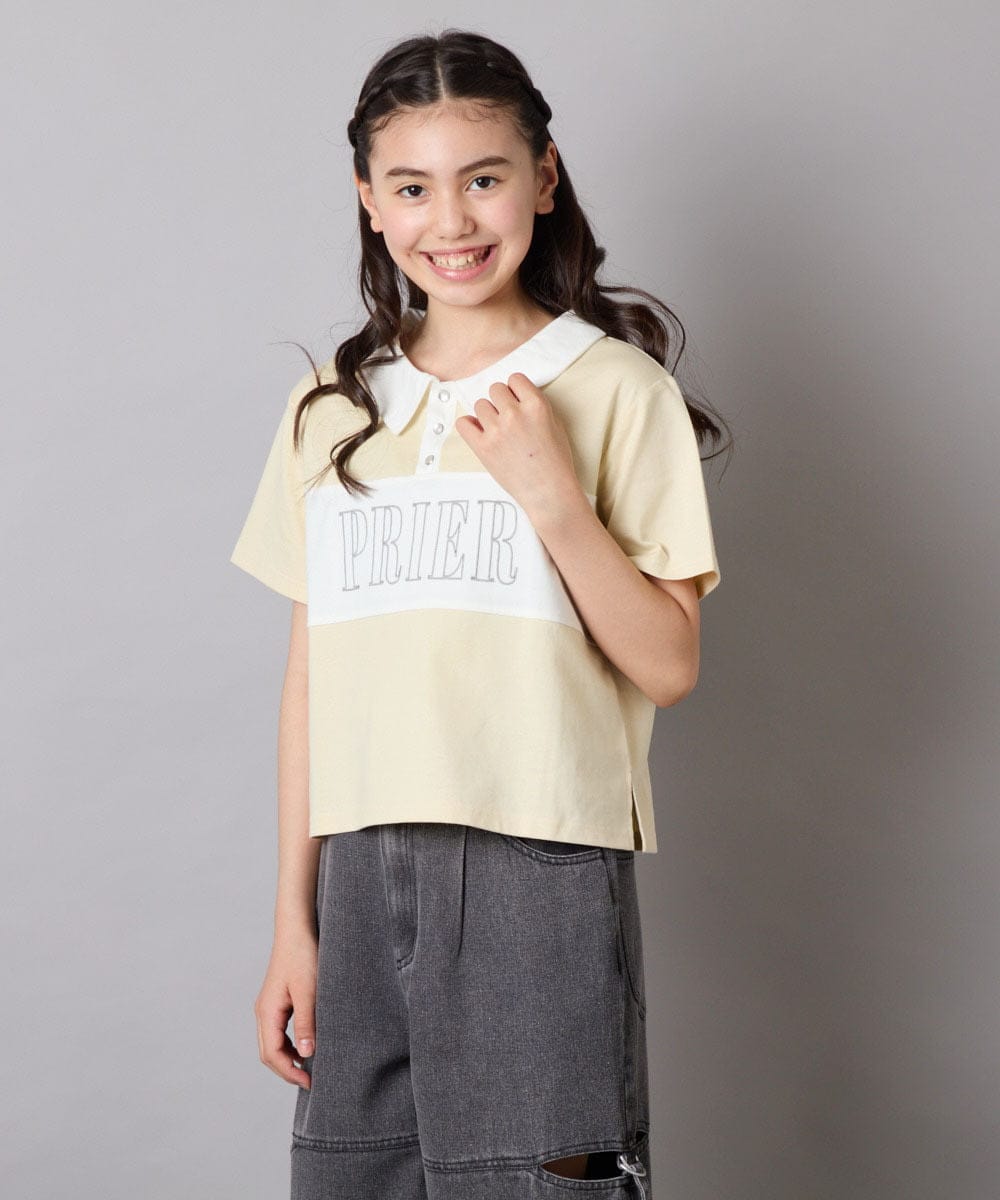 KJKHA25034 a.v.v KIDS(アー・ヴェ・ヴェ) [130-160]【接触冷感】えり付き切替ロゴTシャツ ライトイエロー