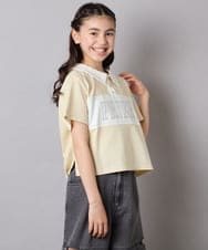 KJKHA25034 a.v.v KIDS(アー・ヴェ・ヴェ) [130-160]【接触冷感】えり付き切替ロゴTシャツ ライトイエロー