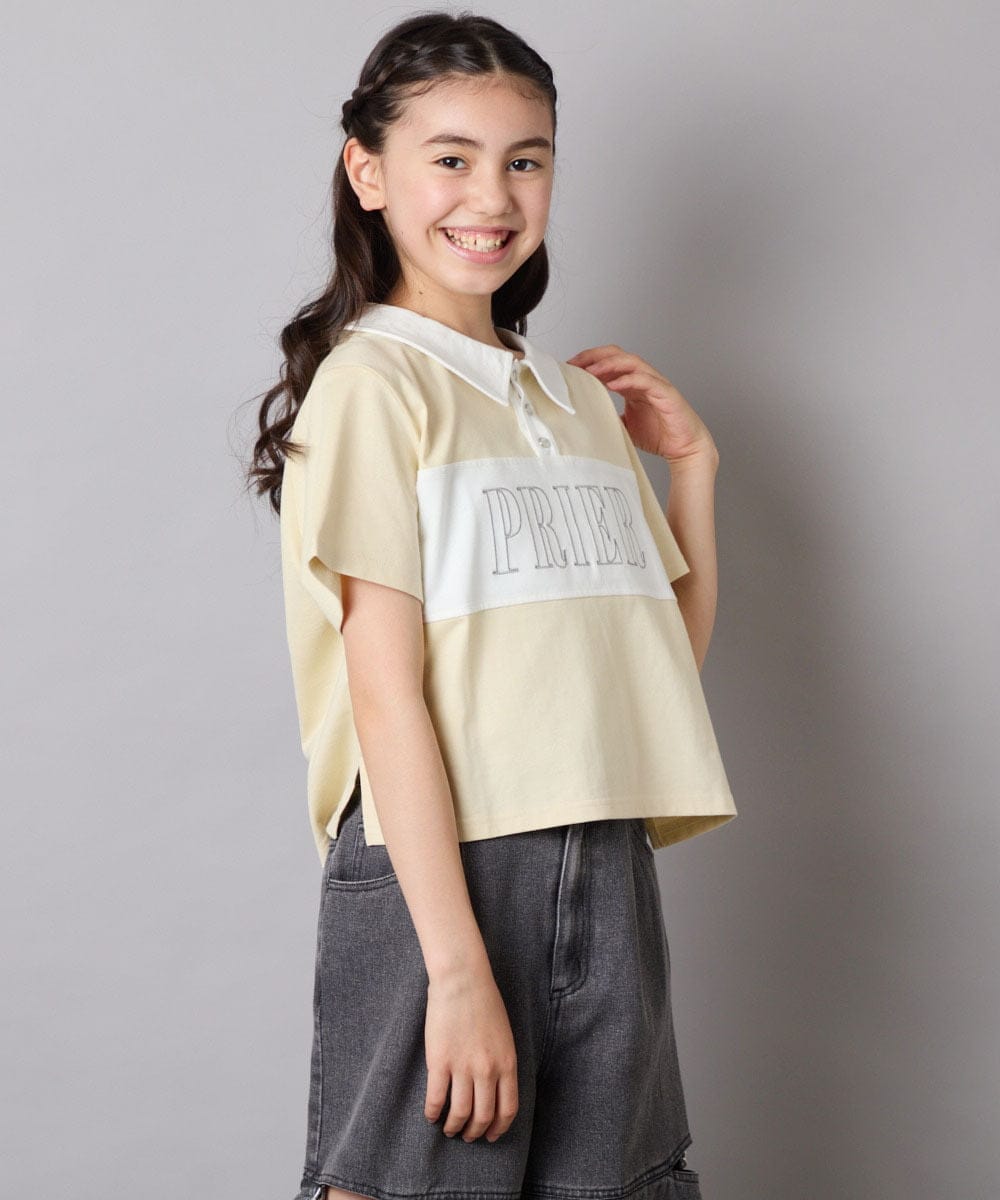 KJKHA25034 a.v.v KIDS(アー・ヴェ・ヴェ) [130-160]【接触冷感】えり付き切替ロゴTシャツ ライトイエロー