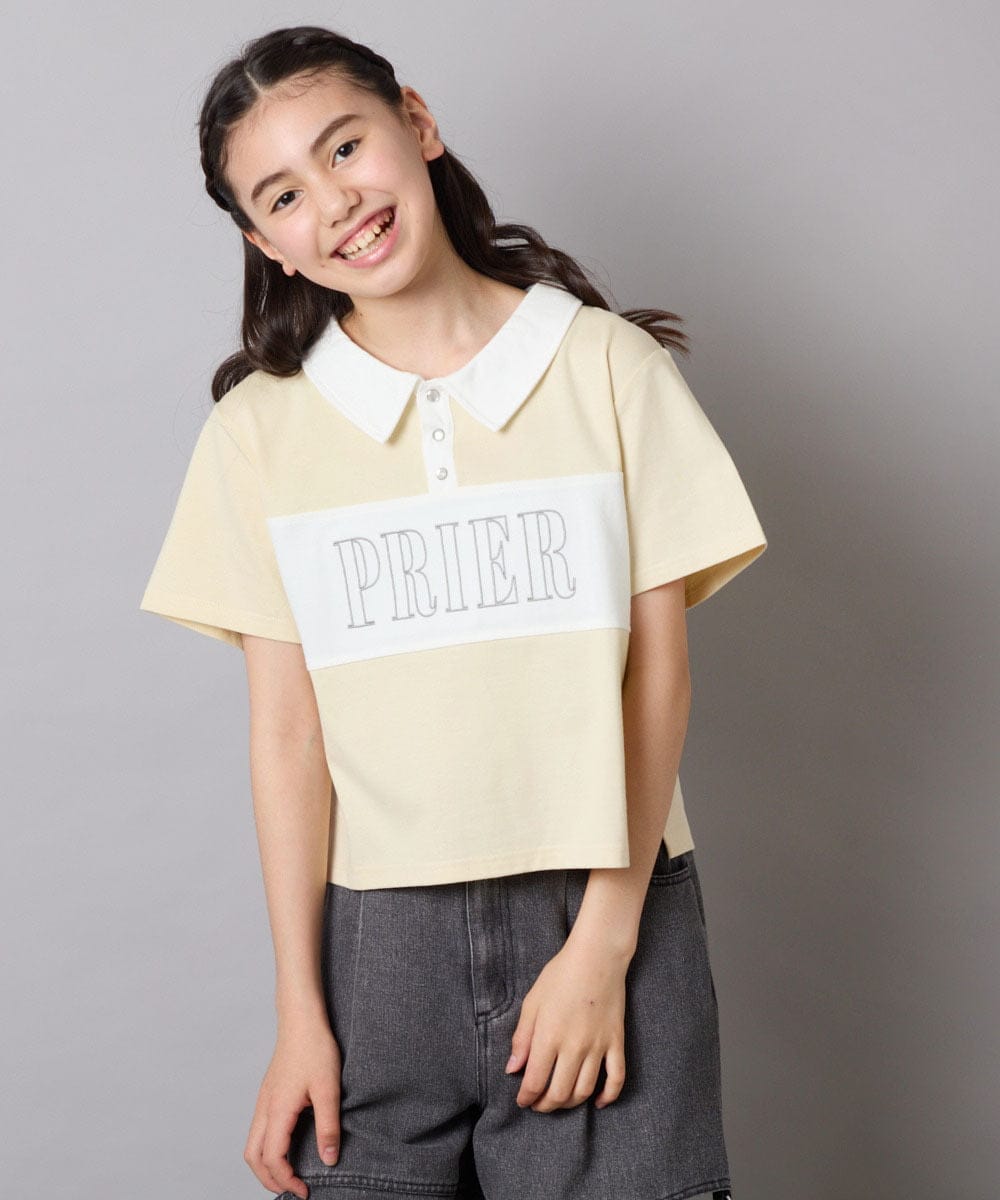KJKHA25034 a.v.v KIDS(アー・ヴェ・ヴェ) [130-160]【接触冷感】えり付き切替ロゴTシャツ ライトイエロー