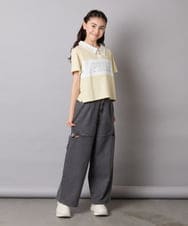 KJKHA25034 a.v.v KIDS(アー・ヴェ・ヴェ) [130-160]【接触冷感】えり付き切替ロゴTシャツ ライトイエロー