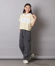 KJKHA25034 a.v.v KIDS(アー・ヴェ・ヴェ) [130-160]【接触冷感】えり付き切替ロゴTシャツ ライトイエロー