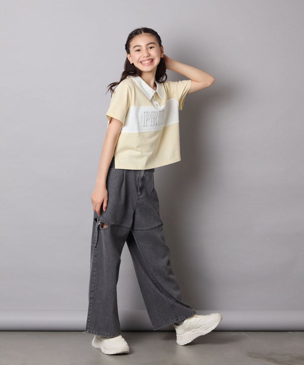 KJKHA25034 a.v.v KIDS(アー・ヴェ・ヴェ) [130-160]【接触冷感】えり付き切替ロゴTシャツ ライトイエロー