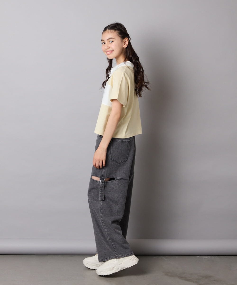 KJKHA25034 a.v.v KIDS(アー・ヴェ・ヴェ) [130-160]【接触冷感】えり付き切替ロゴTシャツ ライトイエロー
