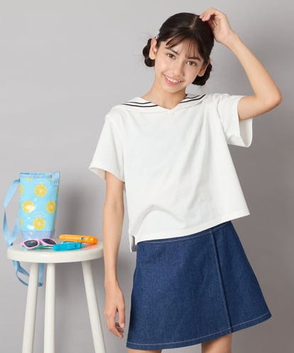 KJKHA29029 a.v.v KIDS [120-160]【接触冷感/ジメジメ対策】セーラーカラーＴ