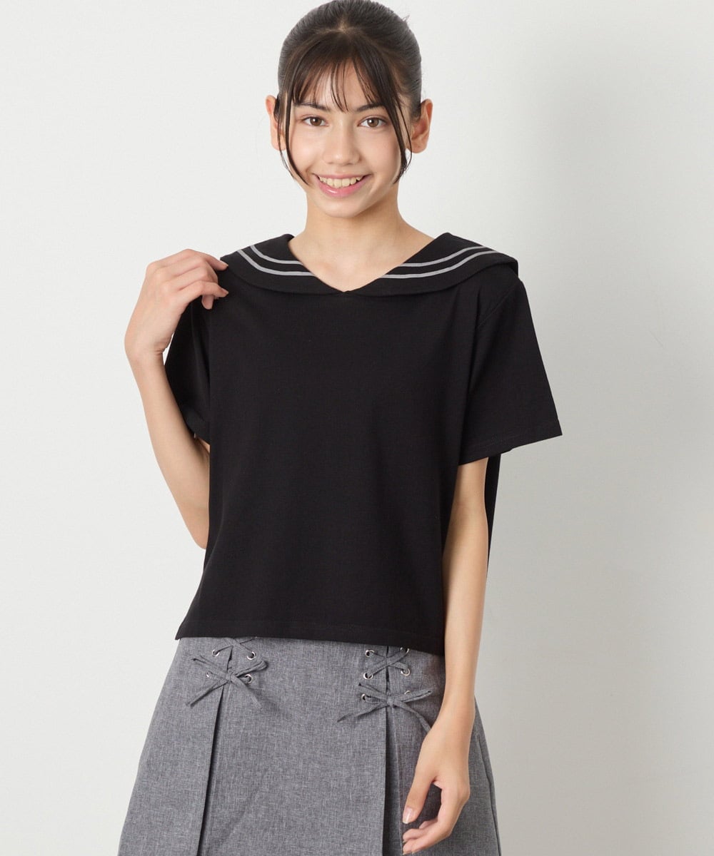 KJKHA29029 a.v.v KIDS(アー・ヴェ・ヴェ) [120-160]【接触冷感/ジメジメ対策】セーラーカラーＴ ホワイト