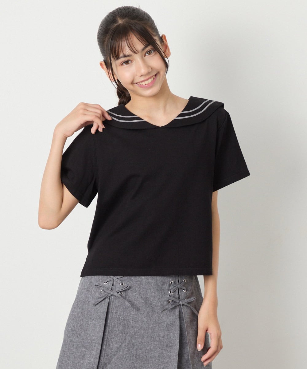 KJKHA29029 a.v.v KIDS(アー・ヴェ・ヴェ) [120-160]【接触冷感/ジメジメ対策】セーラーカラーＴ ホワイト