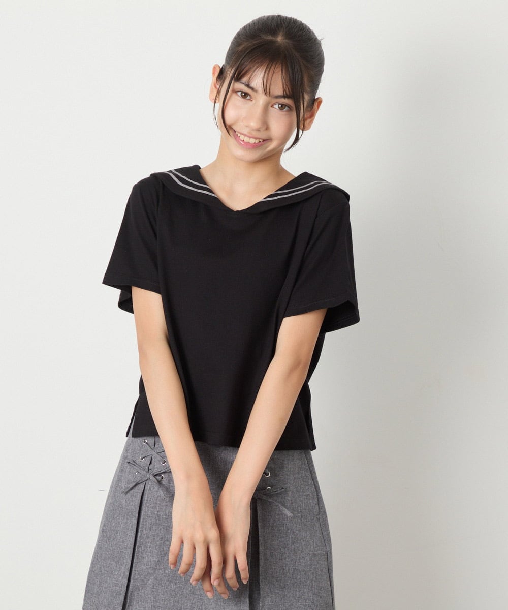 KJKHA29029 a.v.v KIDS(アー・ヴェ・ヴェ) [120-160]【接触冷感/ジメジメ対策】セーラーカラーＴ ホワイト