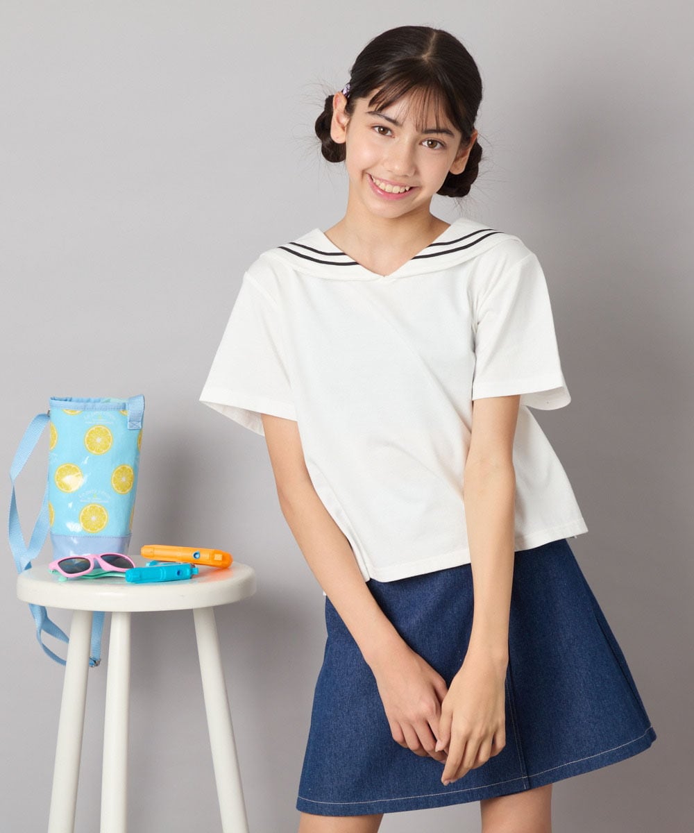 KJKHA29029 a.v.v KIDS(アー・ヴェ・ヴェ) [120-160]【接触冷感/ジメジメ対策】セーラーカラーＴ ホワイト