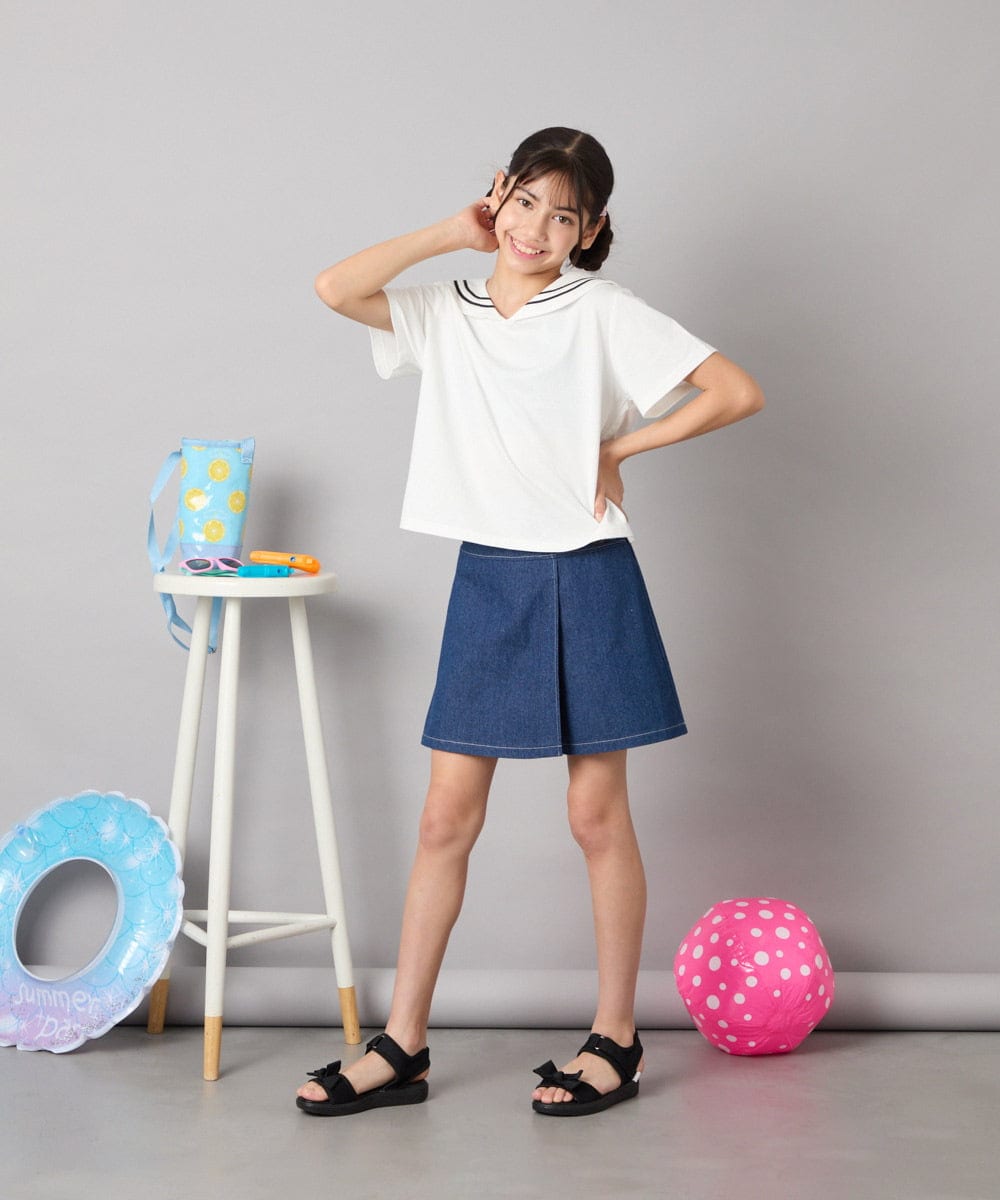 KJKHA29029 a.v.v KIDS(アー・ヴェ・ヴェ) [120-160]【接触冷感/ジメジメ対策】セーラーカラーＴ ホワイト