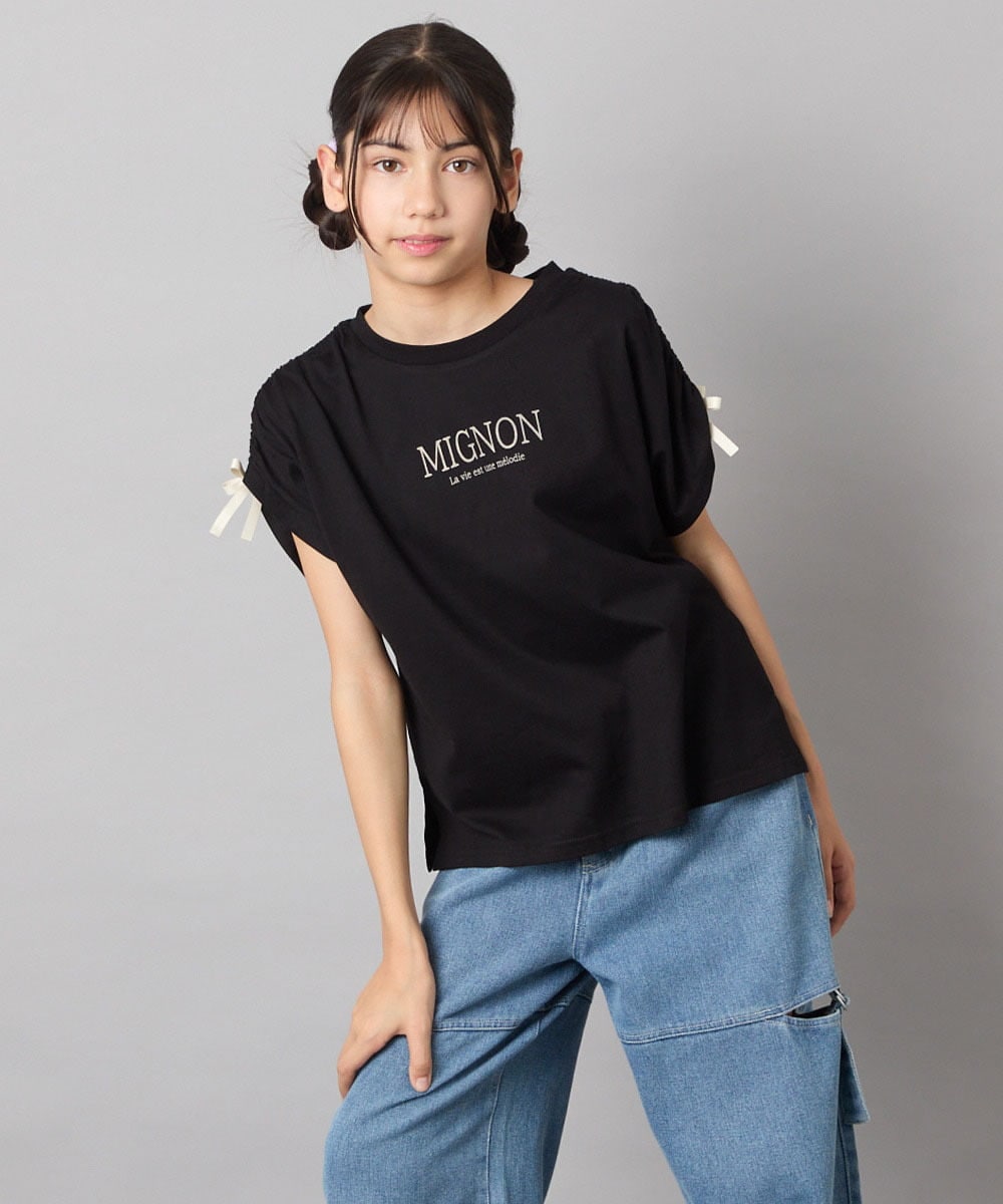 KJKHA30029 a.v.v KIDS(アー・ヴェ・ヴェ) [120-160]【接触冷感/ジメジメ対策】肩ドロストＴ ブラック