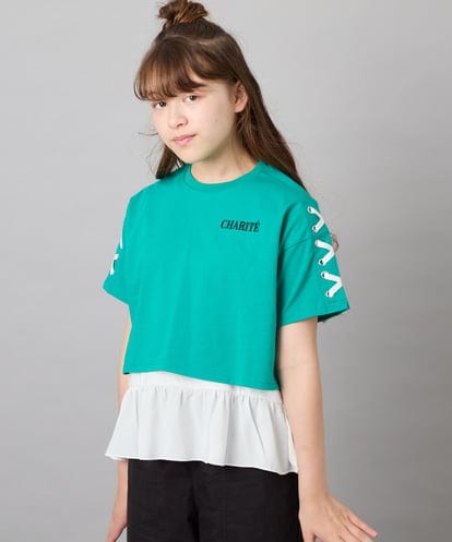 KJKHD75035 a.v.v KIDS [130-160]【冷感/UVカット】レースアップロゴTシャツ