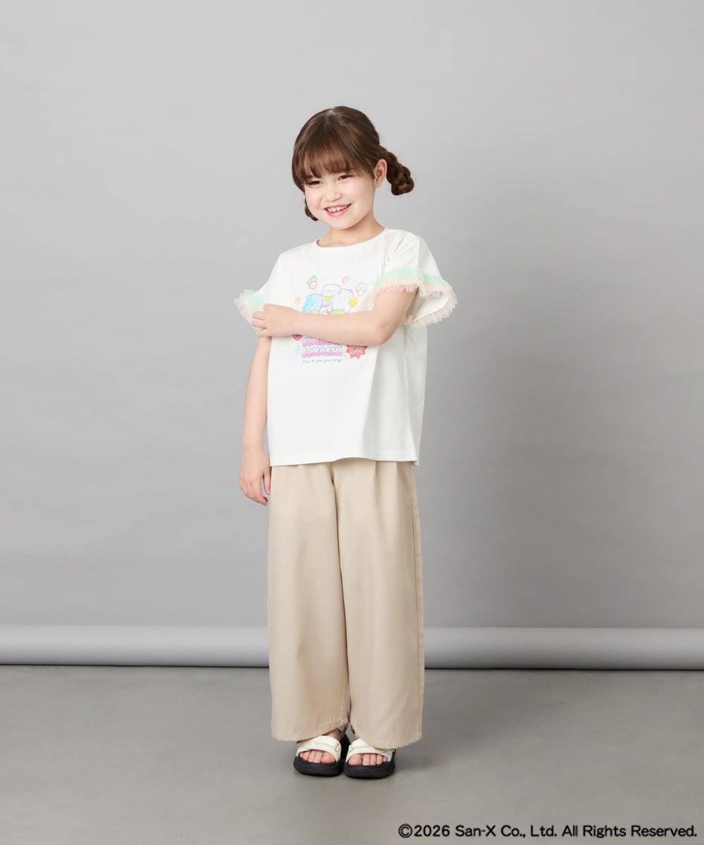 KJKHD81035 a.v.v KIDS(アー・ヴェ・ヴェ) [110-140]すみっコぐらし袖チュールT ホワイト