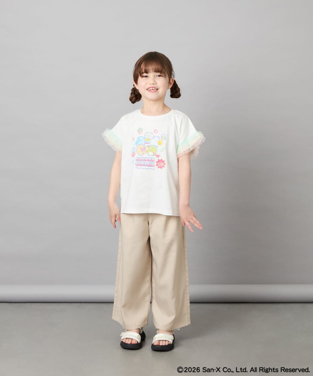 KJKHD81035 a.v.v KIDS(アー・ヴェ・ヴェ) [110-140]すみっコぐらし袖チュールT ホワイト