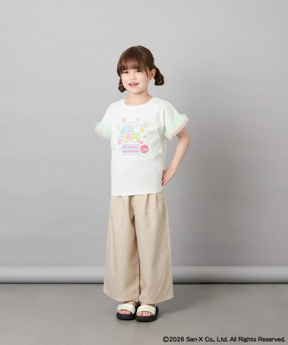 KJKHD81035 a.v.v KIDS(アー・ヴェ・ヴェ) [110-140]すみっコぐらし袖チュールT ホワイト