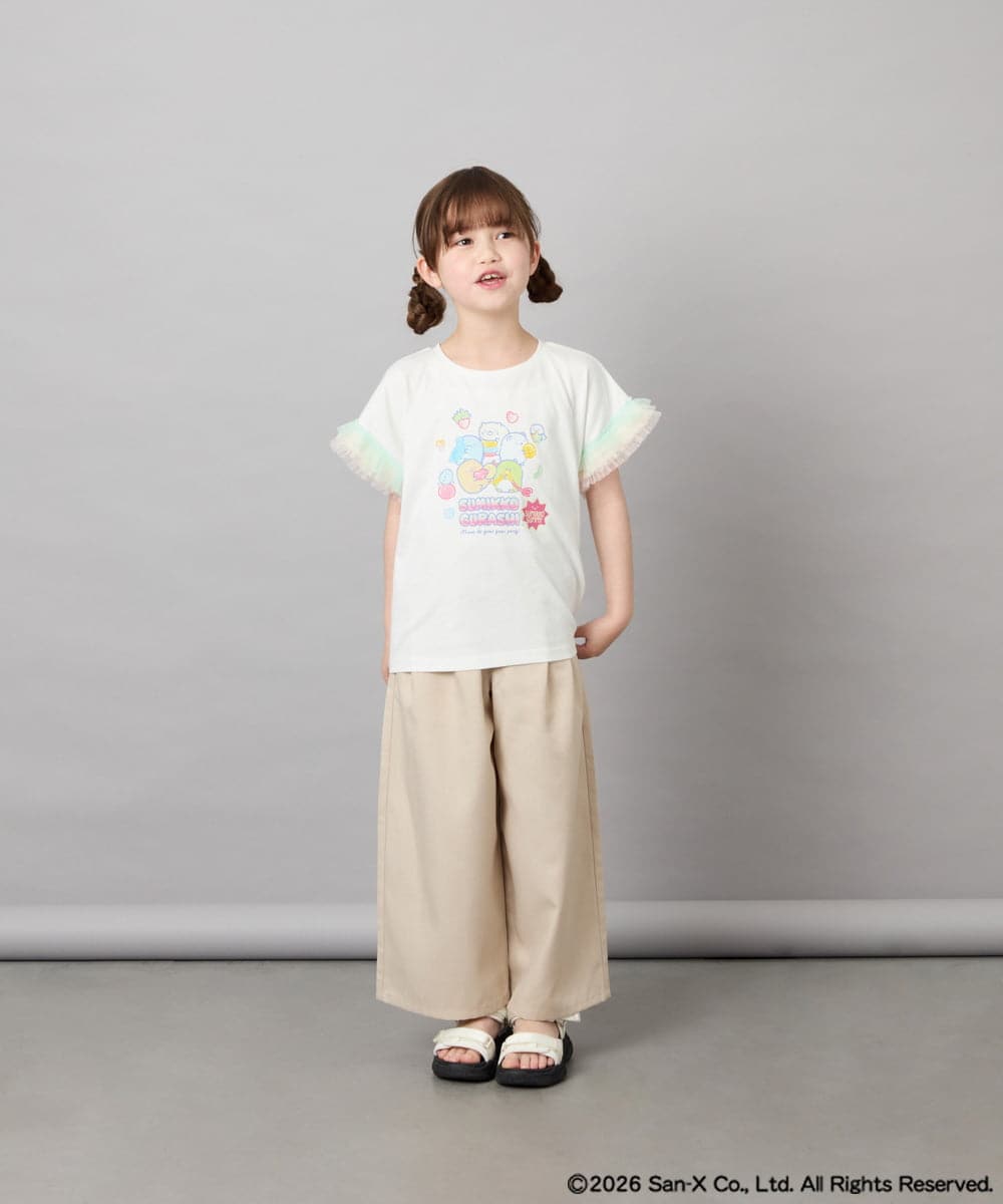 KJKHD81035 a.v.v KIDS(アー・ヴェ・ヴェ) [110-140]すみっコぐらし袖チュールT ホワイト