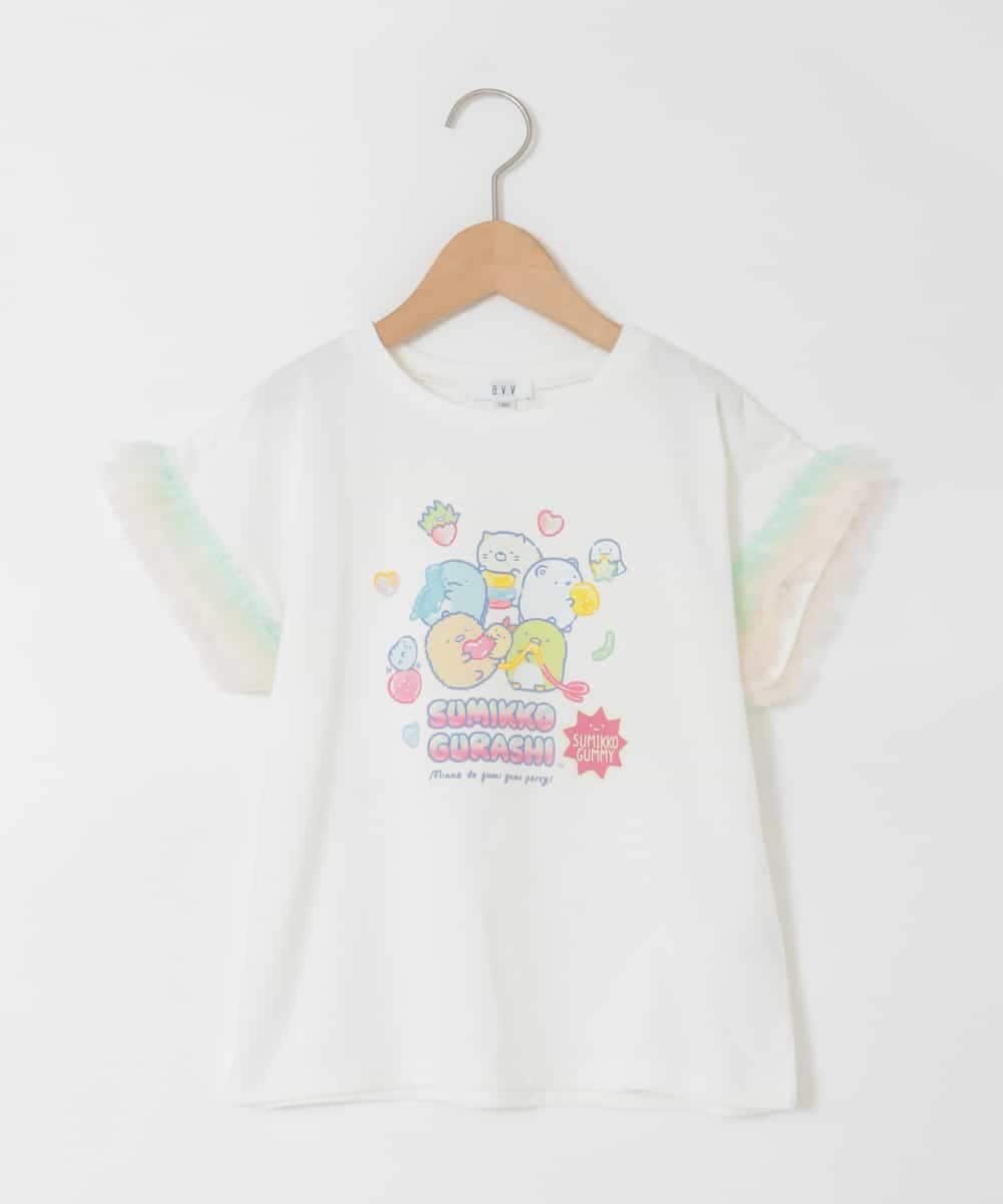 KJKHD81035 a.v.v KIDS(アー・ヴェ・ヴェ) [110-140]すみっコぐらし袖チュールT ホワイト