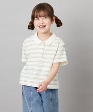 KJKHD83035 a.v.v KIDS(アー・ヴェ・ヴェ) [130-160]【ママとお揃いコーデが叶う】フリルボーダーポロシャツ アイボリー